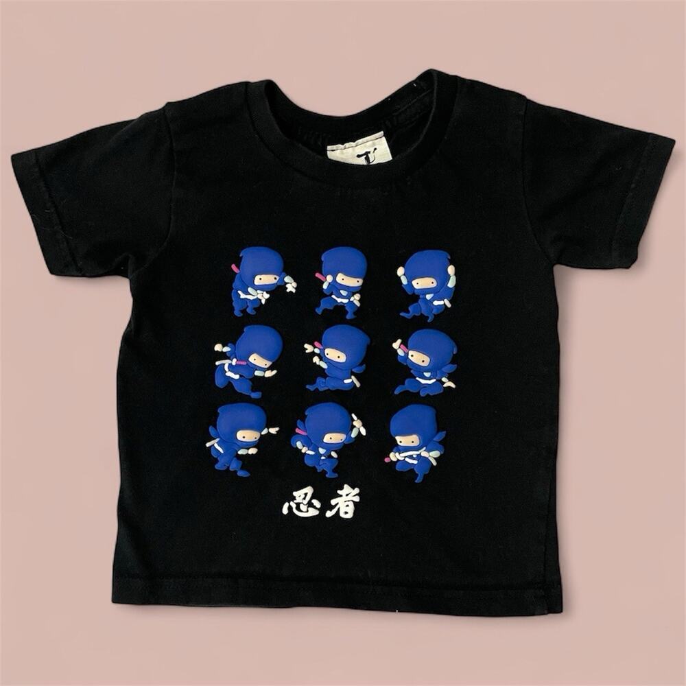 Japan Ninjas Poses Tee T Shirt Size 100 CM 4 Boy Black Blue Puffy Fujisan